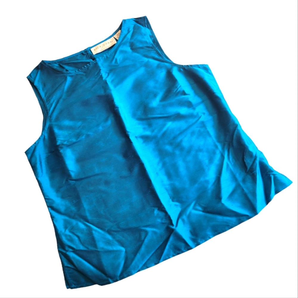 SILK LORE By BETH TERRELL | Teal Raw Silk Sleeveless Tank, Sz. M